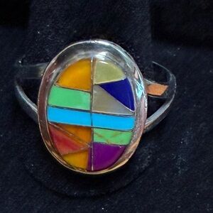 Multi Gemstone Inlay Marquise Silver Ring. Turquoise, coral, lapis more